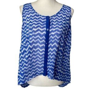 Candies ladies blue tank top blouse opaque chevron print size Large